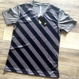 Brand New!Adidas Jersey Shirt Black & Gray Striped Soccer Aeroready Mens M